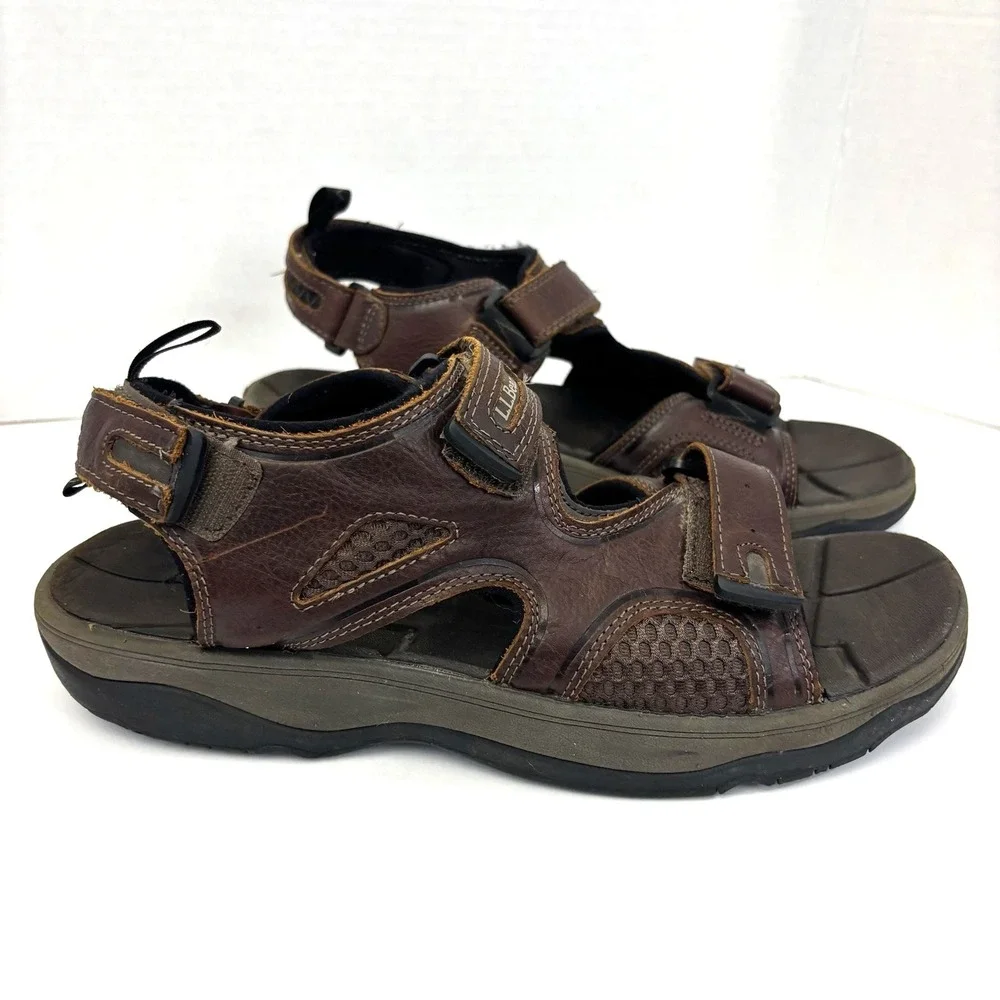 L.L.Bean Leather Hiking Sandals Mens Size 11 M Brown Hook Loop Comfort Shoes